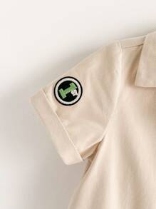 Cozy Pixies 男嬰便捷休閒短袖連體褲，帶翻領和工裝風長褲的時尚休閒裝 - 杏色 - 查看 4