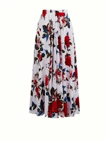 1pc Women's Allover Print Loose Elegant Chic Skirt - Red - View 1