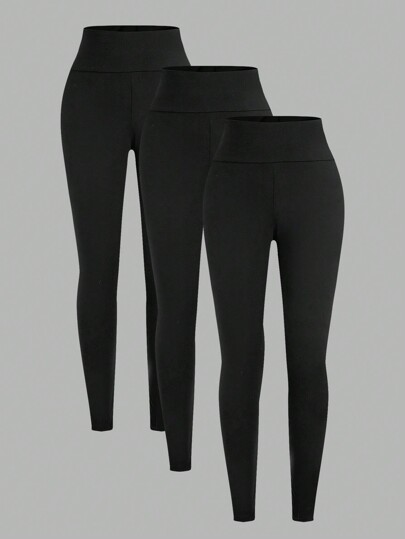 SHEIN SXY 3 Packs Women's Leggings, Comfortable And Smooth For Yoga, Fitness And Cycling, And Everyday Wear