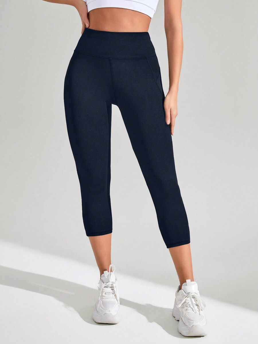 SHEIN Sport Studio Simple Patchwork Basic Yoga Fitness 3/4 Length