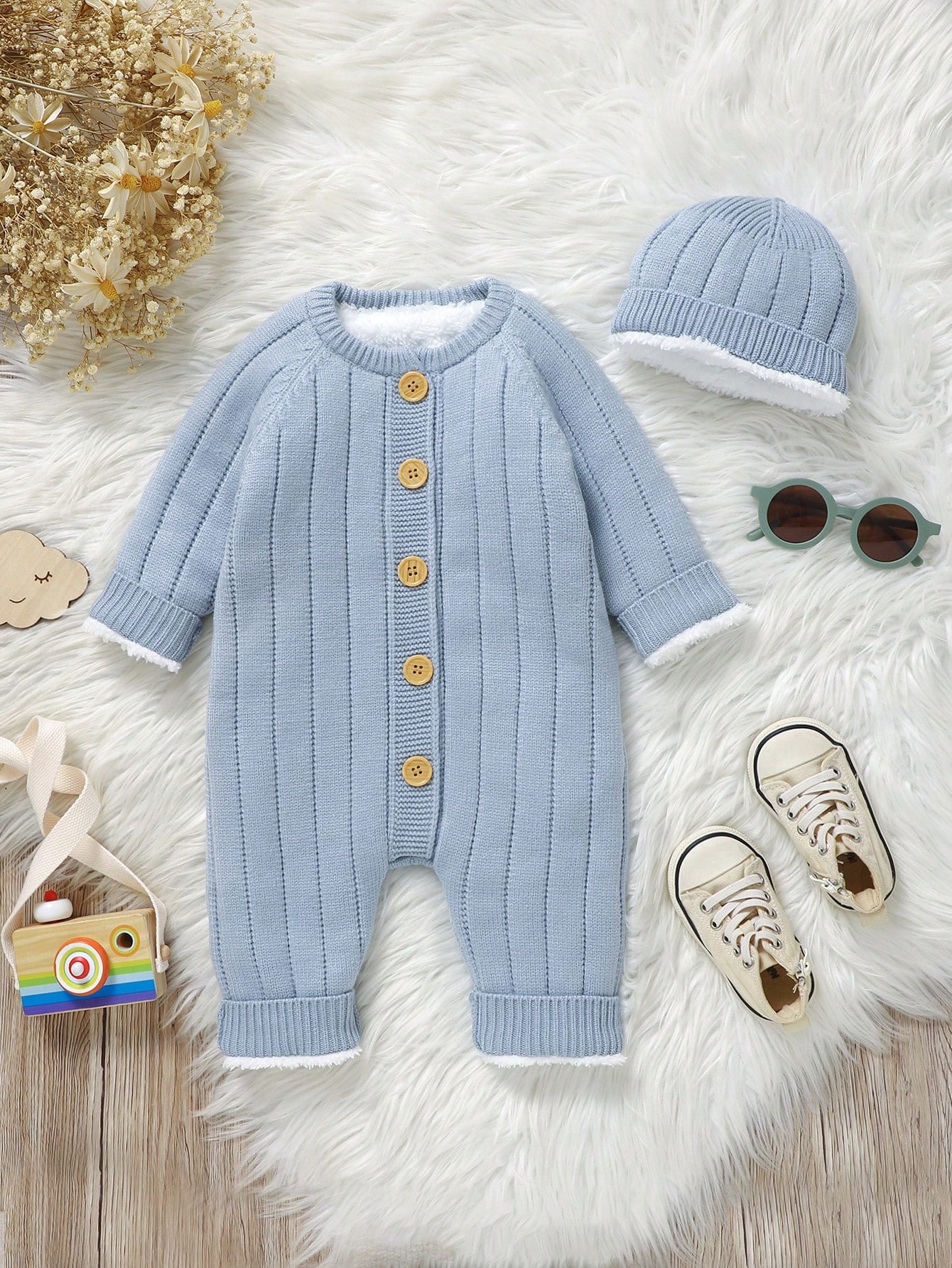 بدلة قطنية شتوية قطعة واحدة ببطانة حرارية وقبعة لل...