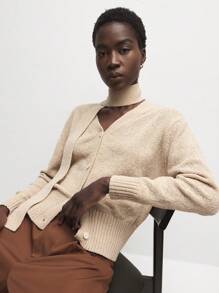 BizChic Khaki Flared Collar Loose Cardigan dla kobiet