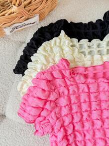 SHEIN 3 件套少女纯色针织泡泡雪纺圆领 T 恤