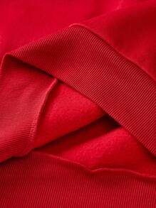 SHEIN EZwear Casual NYC USA Letter Printed Red Loose Off-Shoulder Long Sleeve Fleece Hoodie, Autumn/Winter - White - View 6