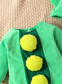SHEIN 0-6 Months Baby Boy Pea Style Costume Cartoon Design Holiday Outfit Winter Jacket - Green - View 4