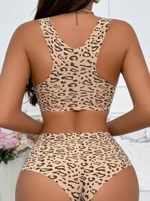 SHEIN 2 cái/bộ Bộ đồ lót nữ họa tiết da báo gợi cảm liền mạch - Nhiều màu - Xem 2