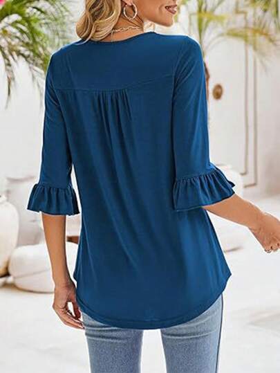 SHEIN LUNE Women's Solid Color Square Neck Elegant Short Sleeve T-Shirt