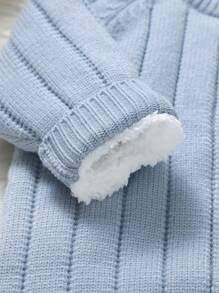 SHEIN Vintaside Kids 1pc Infant Boy Fashion Single-Breasted Long Sleeve Knitted Romper With Adorable Hat - Baby Blue - View 7