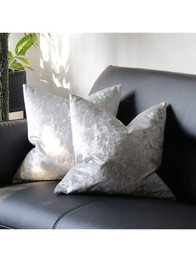 1入組柔軟天鵝絨圓點紋理靠墊套，純色，適用於沙發，18x18英寸