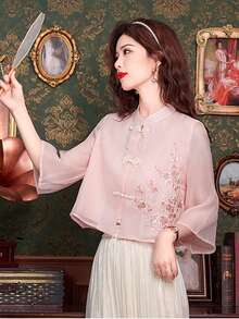 New Chinese Style Embroidered Blouse For Women, Spring/Summer New Collection, Petite Long Sleeve Top