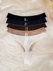 SHEIN 5 件套蕾丝拼布罗纹布丁字裤