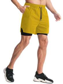 Manfinity Fitness Shorts deportivos de bolsillo de unicolor y estilo informal para hombre