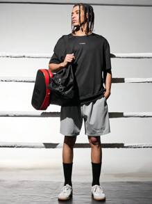 Manfinity Sport Corelite Pantalones cortos deportivos de verano de unicolor y estilo informal para hombres, pantalones cortos escolares grises - Gris - Ver 3