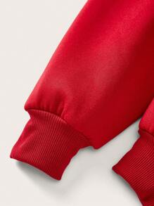 SHEIN EZwear Casual NYC USA Letter Printed Red Loose Off-Shoulder Long Sleeve Fleece Hoodie, Autumn/Winter - White - View 5