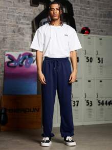 Sport MetroGents Boyfriend Style Men's Letter Print Drawstring Waist Pockets Sports Pants School