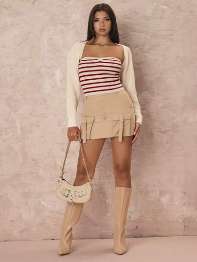 Zolique Women Summer Casual Striped Slim Fit Tube Top Knitted Blouse