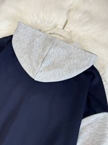 SHEIN Teen Girls Knitted Color Block Loose Casual English Logo Graphic Sweatshirt With Pockets - Multicolor - View 6