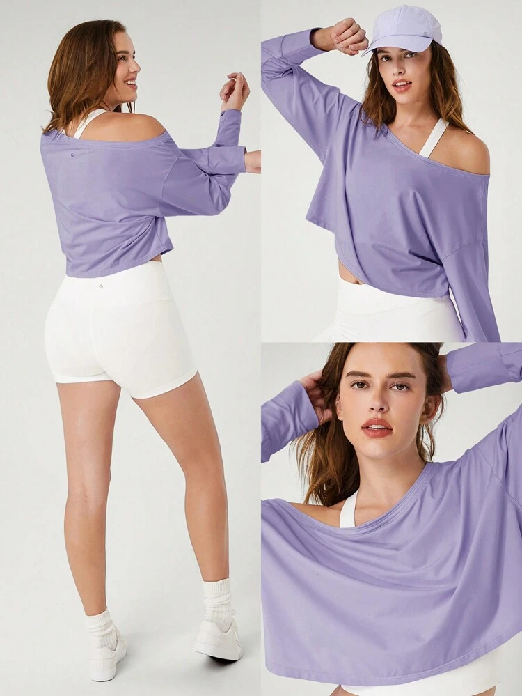 Blusa corta de algodón pima de un solo hombro con hombros caídos, uso diario casual