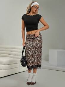 VARSITIE Spódnice damskie w stylu retro golfowe z niskim stanem i koronkowym brzegiem w panterkę