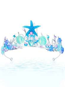 1入組藍色美人魚公主頭飾，童話故事美人魚皇冠，附貝殼、海星和珍珠。理想的髮飾，適用於化裝晚會、生日慶祝活動，絕佳的生日禮物。 - 彩色 - 查看 4