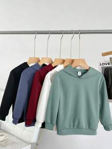 5件套男童休闲纯色舒适卫衣，百搭单品，适合外穿、叠穿、日常穿着、上学、运动，适合春、秋、冬季节。 - 彩色 - 查看 1