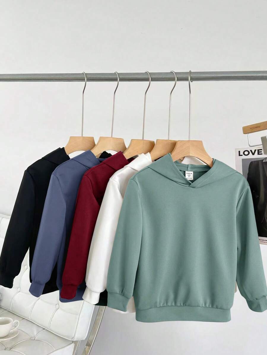 5件套男童休闲纯色舒适卫衣，百搭单品，适合外穿、叠穿、日常穿着、上学、运动，适合春、秋、冬季节。 - 彩色 - 查看 1