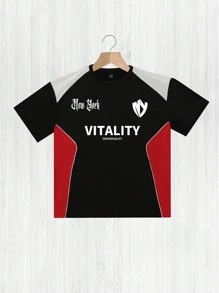 Manfinity Campus Court 男士休闲宽松字母印花圆领短袖 T 恤，Summert - 彩色 - 查看 3