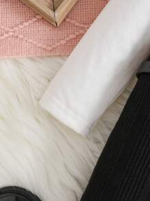 1pc Baby Girls Urban Style Textured Knit Sleeveless 2 In 1 Long Sleeve Dress, Suitable For Casual Wear In Autumn/Winter - Black and White - View 4