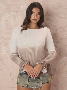 SHEIN X  Ignacia Antonia Glamine Fitted Gradient Color Ruffle Sleeve Women Sweater Knit Pullover Fall Winter Outfit