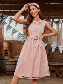 Chiquease Women's Fitted Elegant A-Line All-Over Ditsy Floral Dress - Pink - View 3