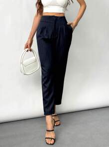 SHEIN Privé 女士优雅办公装简约时尚条纹高腰直筒裤