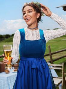 Chiquease Sleeveless Contrast Color Belted Maid Dress - Blue - View 6