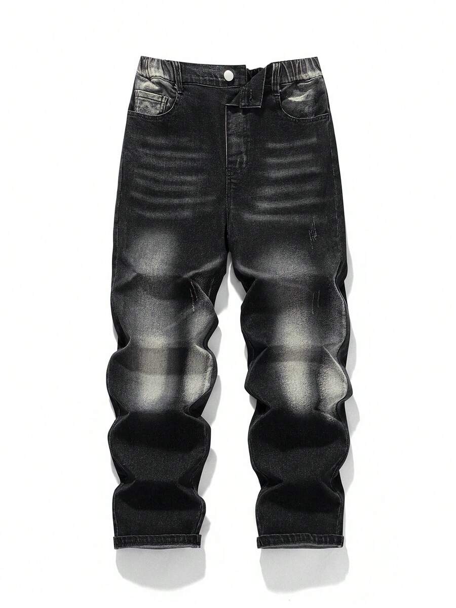 Quần jeans đen bạc màu rách rưới kiểu Y2K dành cho bé trai tuổi teen, phong cách đường phố. - màu đen - Xem 1