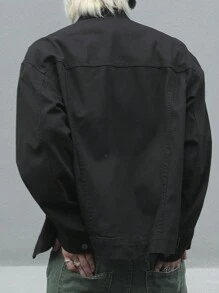 Manfinity Homme Men Spring And Autumn Contrast Color Work Pocket Long Sleeve Loose Casual Denim Jacket - Black - View 2