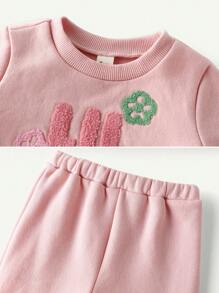 Cozy Pixies 2 件装女婴字母图案圆领运动衫和裤子套装 - 粉色 - 查看 4