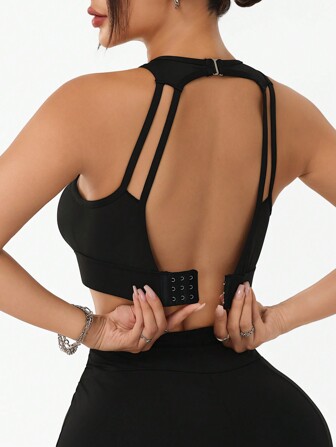 Slayform 女士纯色露背圆领后背纽扣夏季运动胸罩