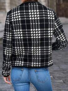 INAWLY Women's Autumn Casual Plaid Regular Jacket Fall Cloth For Women - Black and White - View 2