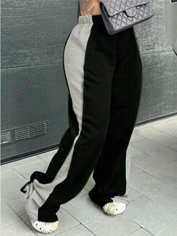 SHEIN Plus Size Casual Splice Colorblock Sweatpants Graduation,Back To School Outfits,Graduation,Teacher Outfits For Women,Back To School Fall Cloth For Women