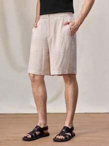 Manfinity VCAY Men Woven Straight Casual Short Loose Casual Straight Shorts Suitable For Summer - Apricot - View 4