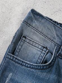 SHEIN Tween Boys' Distressed Street Wear Cool Ripped Frayed Jeans,For Back To School - Dark Grey - View 10