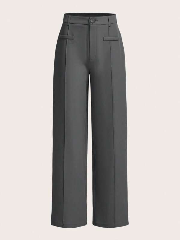 SHEIN MOD Women's Button Closure Straight-Leg Casual Vintage Style Loose And Comfortable Pants