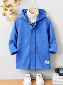 Young Boys Casual Simple Street Punk Dinosaur Print Solid Color Thickened Hooded Mid-Length Sweatshirt Jacket For Autumn/Winter Seasons