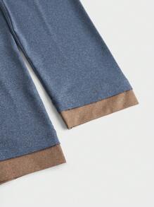 Manfinity Fitness Boyfriend Style Men Contrast Color Hooded Long Sleeve Lace-Up Sports Sweatshirt Back To School - Navy Blue - View 3