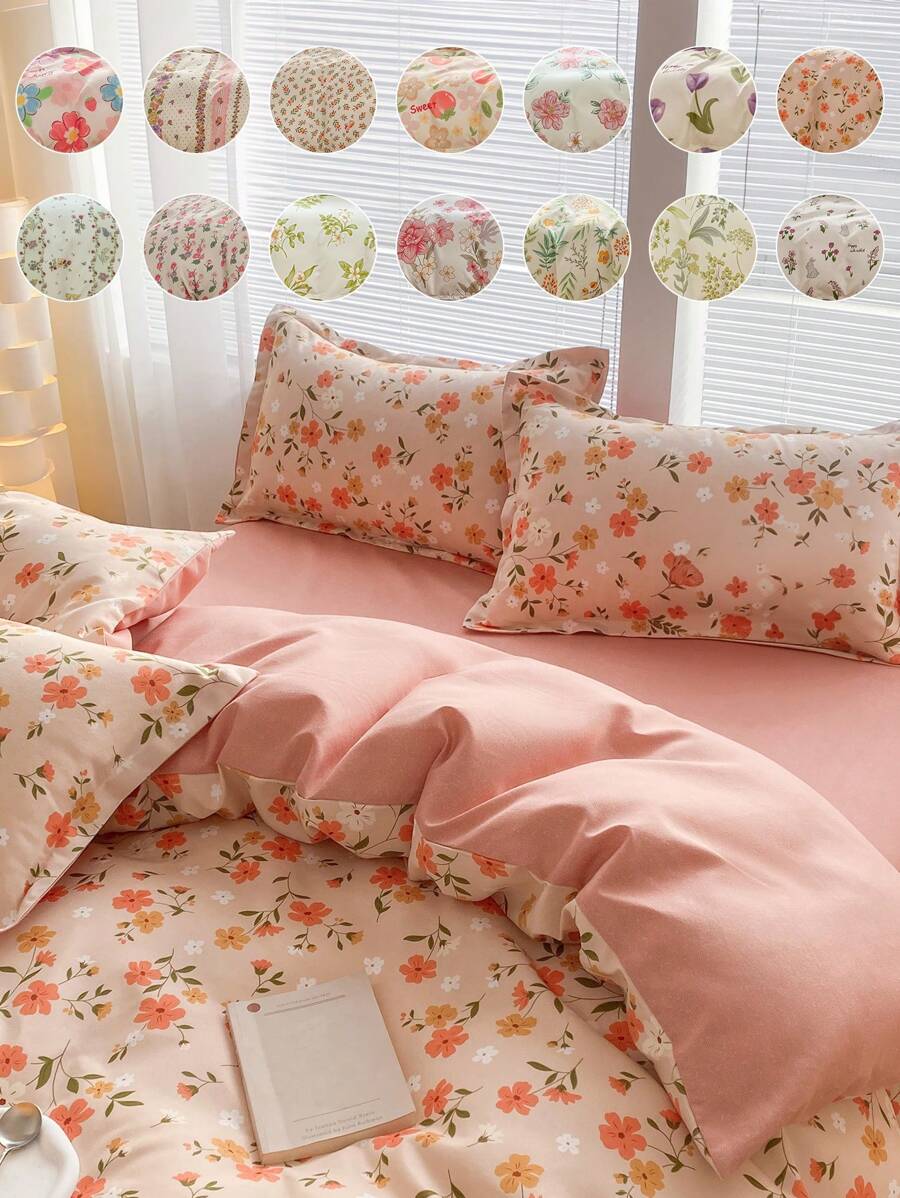 2/3pcs Duvet Cover Set, Bedding, Cozy And Warm Bedding, Skin-Friendly Comforter Cover Set, Floral Printed Pattern, Easy Care And Durable, Autumn And Winter Bedding For Guest Room And Bedroom, Fits For All Size Beds - Twin, Full, Queen, King, Cozy Room Decoration, 1 Duvet Cover And 1/2 Pillowcases, Machine Washable - Pink - View 1