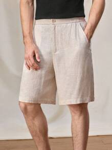 Manfinity VCAY Men Woven Straight Casual Short Loose Casual Straight Shorts Suitable For Summer - Apricot - View 5