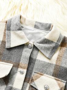 Tween Girls Plaid Short Urban Fashion Elegant All-Match Autumn And Winter Knitted Coat - Apricot - View 4
