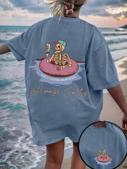 INAWLY 女士骷髅印花圆领短袖 T 恤图案 T 恤女士上衣