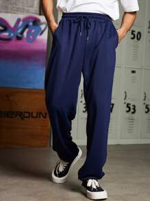 Sport MetroGents Boyfriend Style Men's Letter Print Drawstring Waist Pockets Sports Pants School