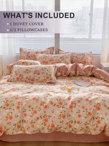 2/3pcs Duvet Cover Set, Bedding, Cozy And Warm Bedding, Skin-Friendly Comforter Cover Set, Floral Printed Pattern, Easy Care And Durable, Autumn And Winter Bedding For Guest Room And Bedroom, Fits For All Size Beds - Twin, Full, Queen, King, Cozy Room Decoration, 1 Duvet Cover And 1/2 Pillowcases, Machine Washable - Pink - View 2