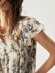 Bohemela Women's Vacation Floral Pattern Blouse - Apricot - View 7
